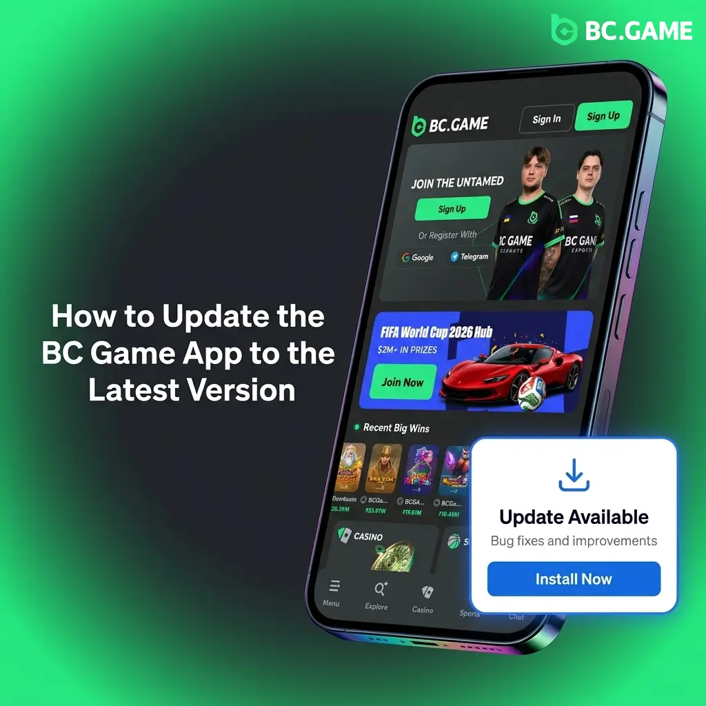 BC Game app update process showing APK download and installation steps on Android device